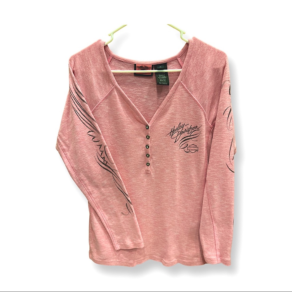 Harley Davidson Henley pink /black